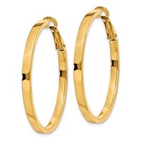 14K Yellow Gold 3x 40mm Polished Square Tube Omega Back Round Hoop Earrings view 2