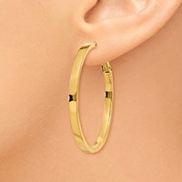14K Yellow Gold 3x 40mm Polished Square Tube Omega Back Round Hoop Earrings view 3