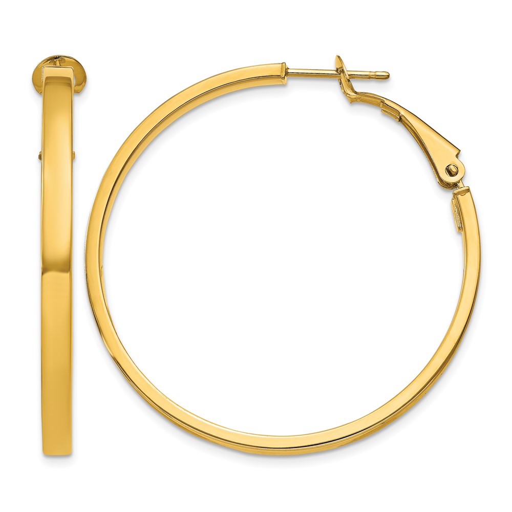 14K Yellow Gold 3x 40mm Polished Square Tube Omega Back Round Hoop Earrings