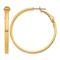 14K Yellow Gold 3x 40mm Polished Square Tube Omega Back Round Hoop Earrings view 1