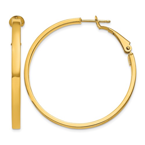 14K Yellow Gold 3x 40mm Polished Square Tube Omega Back Round Hoop Earrings