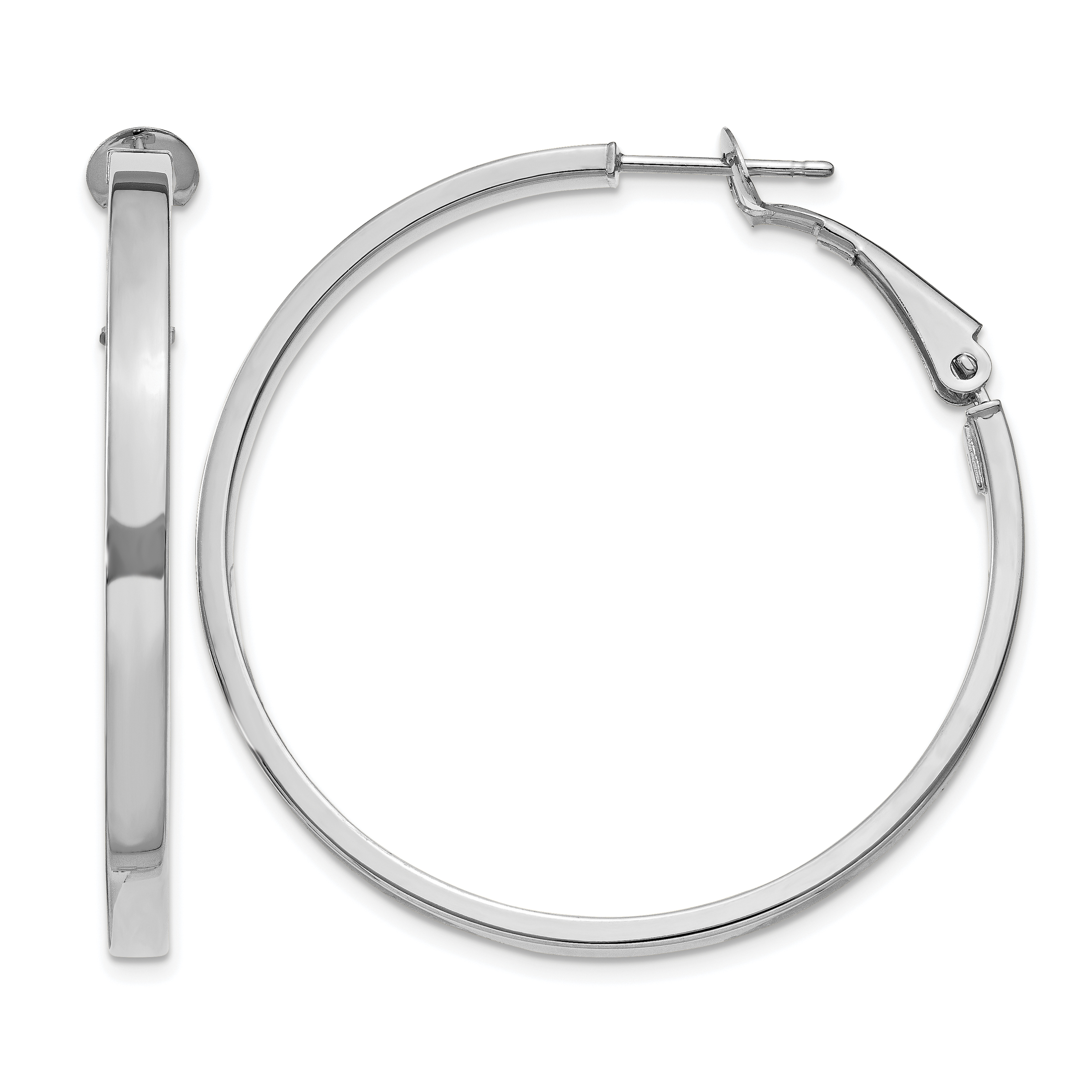 14k White Gold 3x37mm Polished Square Tube Round Hoop Earrings (PRE231W)
