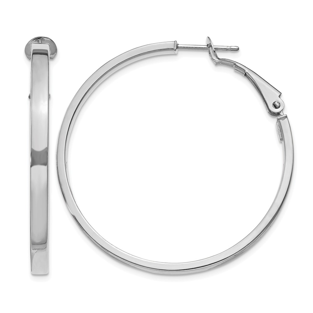 14k White Gold 3x37mm Polished Square Tube Round Hoop Earrings (PRE231W)