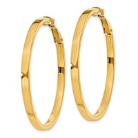 14K Yellow Gold 3x 45mm Polished Square Tube Omega Back Round Hoop Earrings view 2