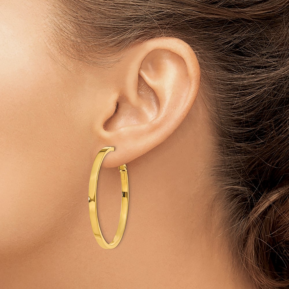 14k 3x40mm Polished Square Tube Round Hoop Earrings (PRE232)