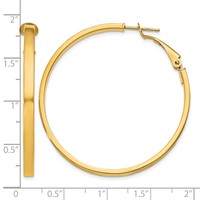 14K Yellow Gold 3x 45mm Polished Square Tube Omega Back Round Hoop Earrings view 4