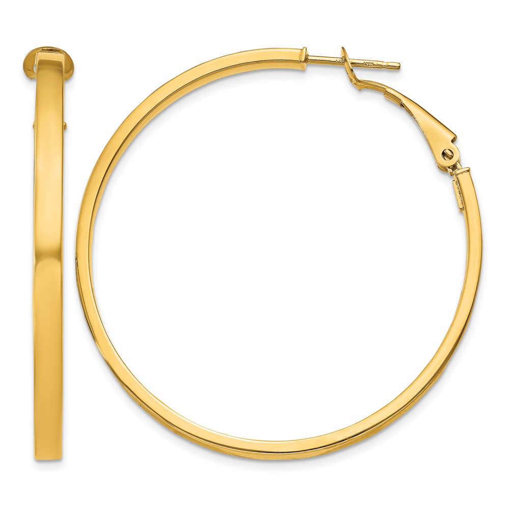 14k 3x40mm Polished Square Tube Round Hoop Earrings (PRE232)