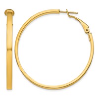 14K Yellow Gold 3x 45mm Polished Square Tube Omega Back Round Hoop Earrings view 1