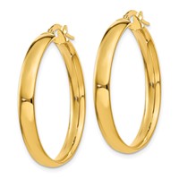 14K Yellow Gold 4x 30mm Polished Tube Hoop Earrings view 2