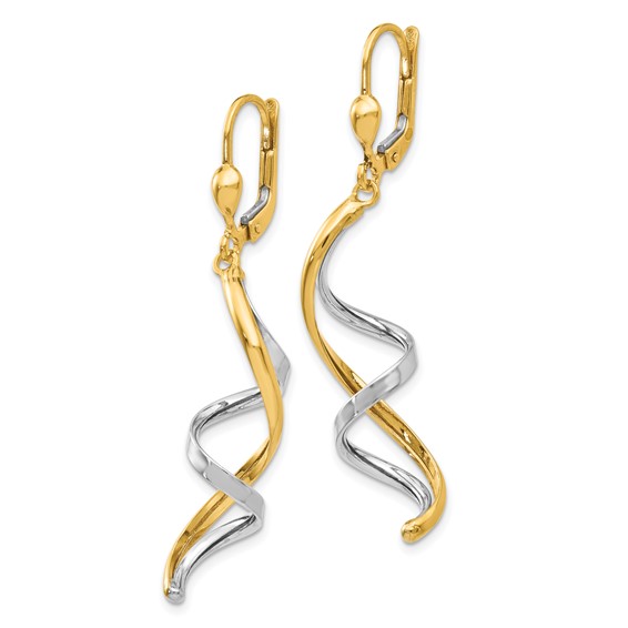 Gold Two-tone Twisted Dangle Leverback Earrings