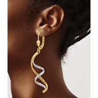 14K Two-tone Spiral Dangle Leverback Earrings view 3