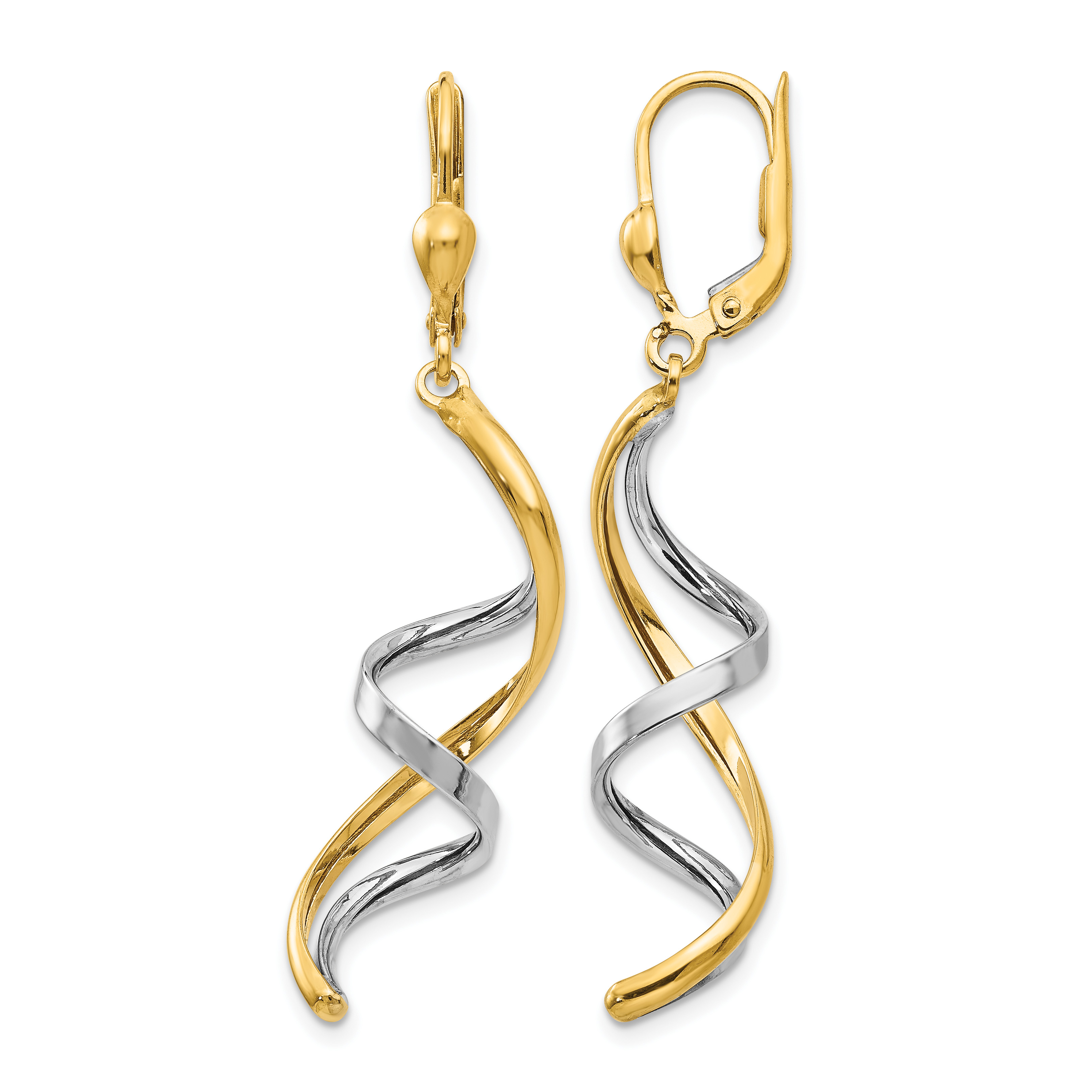 14K Two-tone Spiral Leverback Earrings (PRE305)