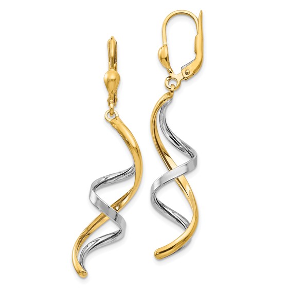 Gold Two-tone Twisted Dangle Leverback Earrings