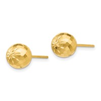 14K 8mm Yellow Gold Diamond-cut Puffed Mirror Ball Post Earrings view 2