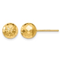 14K 8mm Yellow Gold Diamond-cut Puffed Mirror Ball Post Earrings view 1