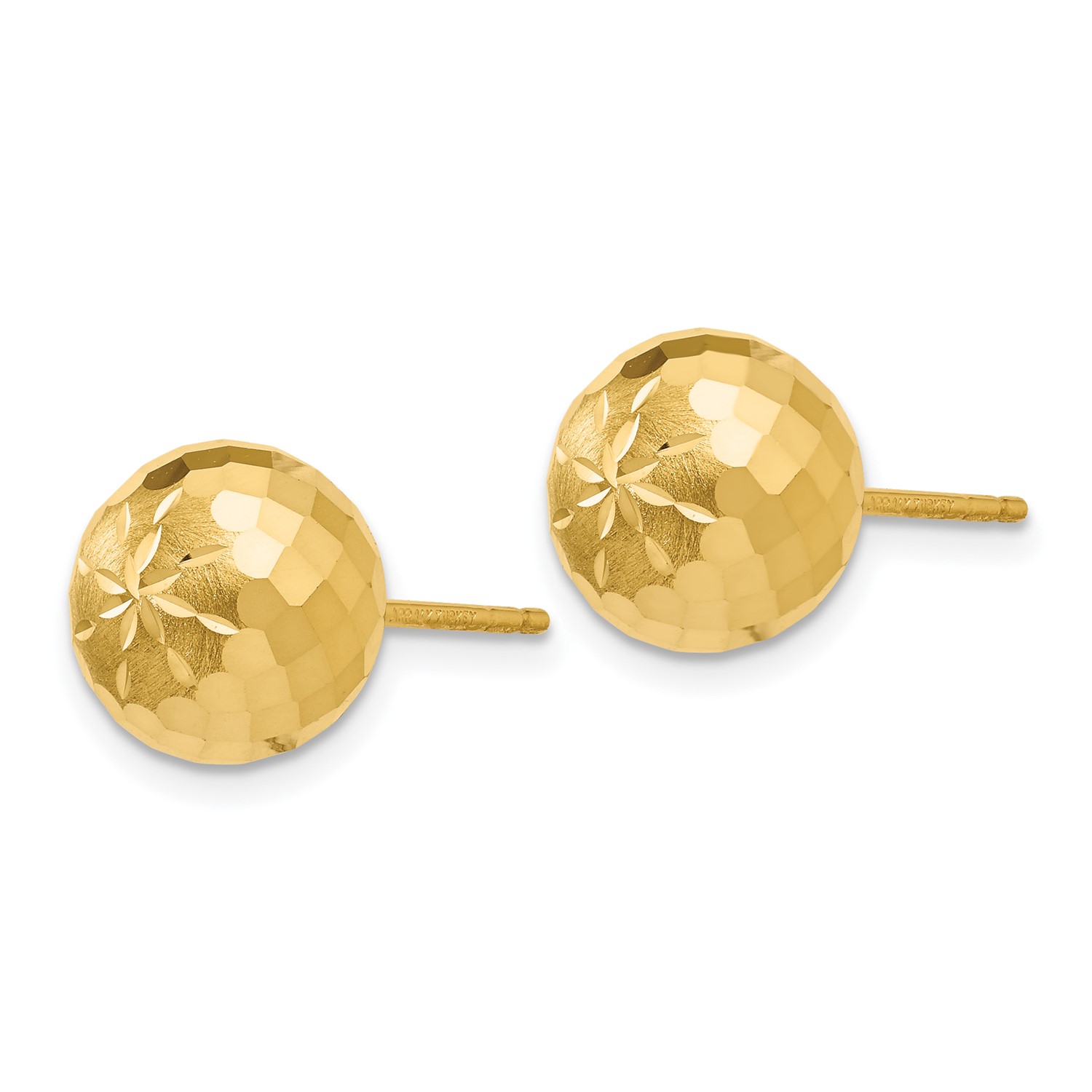 14k Yellow Gold 9mm Diamond Cut Mirror Ball Post Stud Earrings. Metal ...