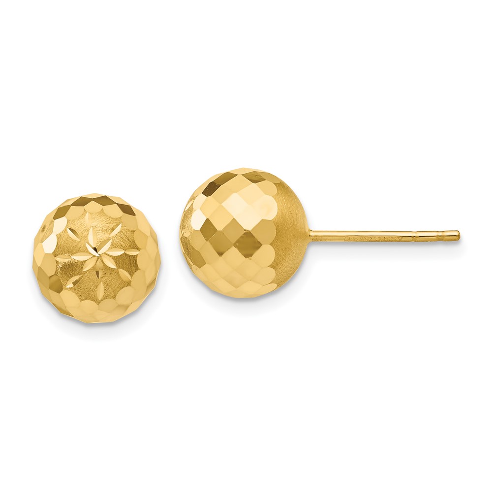 14k 9mm Diamond-cut Mirror Ball Post Earrings (PRE318)