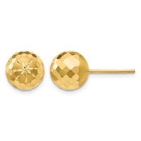 14K 9mm Diamond-cut Puffed Mirror Ball Post Earrings view 1