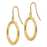 14K Yellow Gold Polished Tapered Flat Oval Dangle French Hook Earrings view 2