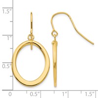 14K Yellow Gold Polished Tapered Flat Oval Dangle French Hook Earrings view 4