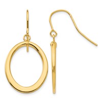 14K Yellow Gold Polished Tapered Flat Oval Dangle French Hook Earrings view 1