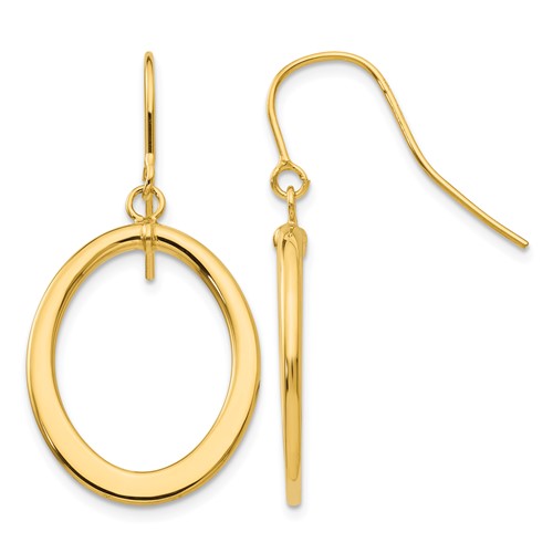 14K Yellow Gold Polished Tapered Flat Oval Dangle French Hook Earrings