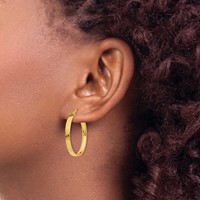 14K Yellow Gold 3x 25mm Tube Hoop Earrings view 3