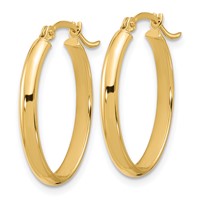 14K Yellow Gold 3x23mm Oval Tube Hoop Earrings view 2