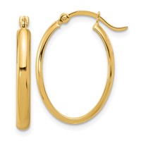 14K Yellow Gold 3x23mm Oval Tube Hoop Earrings view 3