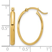 14K Yellow Gold 3x23mm Oval Tube Hoop Earrings view 4