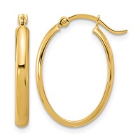 14K Yellow Gold 3x23mm Oval Tube Hoop Earrings view 1