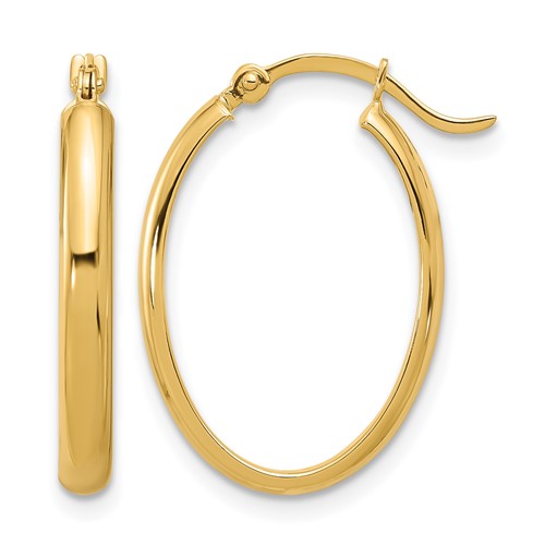14K Yellow Gold 3x 23mm Oval Tube Hoop Earrings
