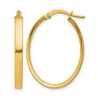 14K Yellow Gold 3x 30mm Oval Tube Hoop Earrings view 1