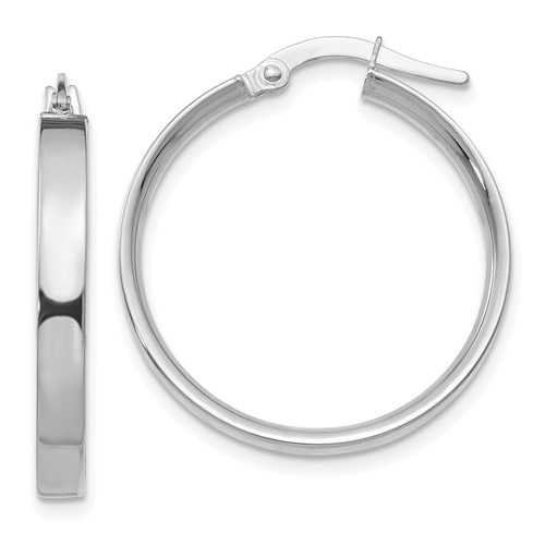 14K White Gold 3x25mm Tube Hoop Earrings