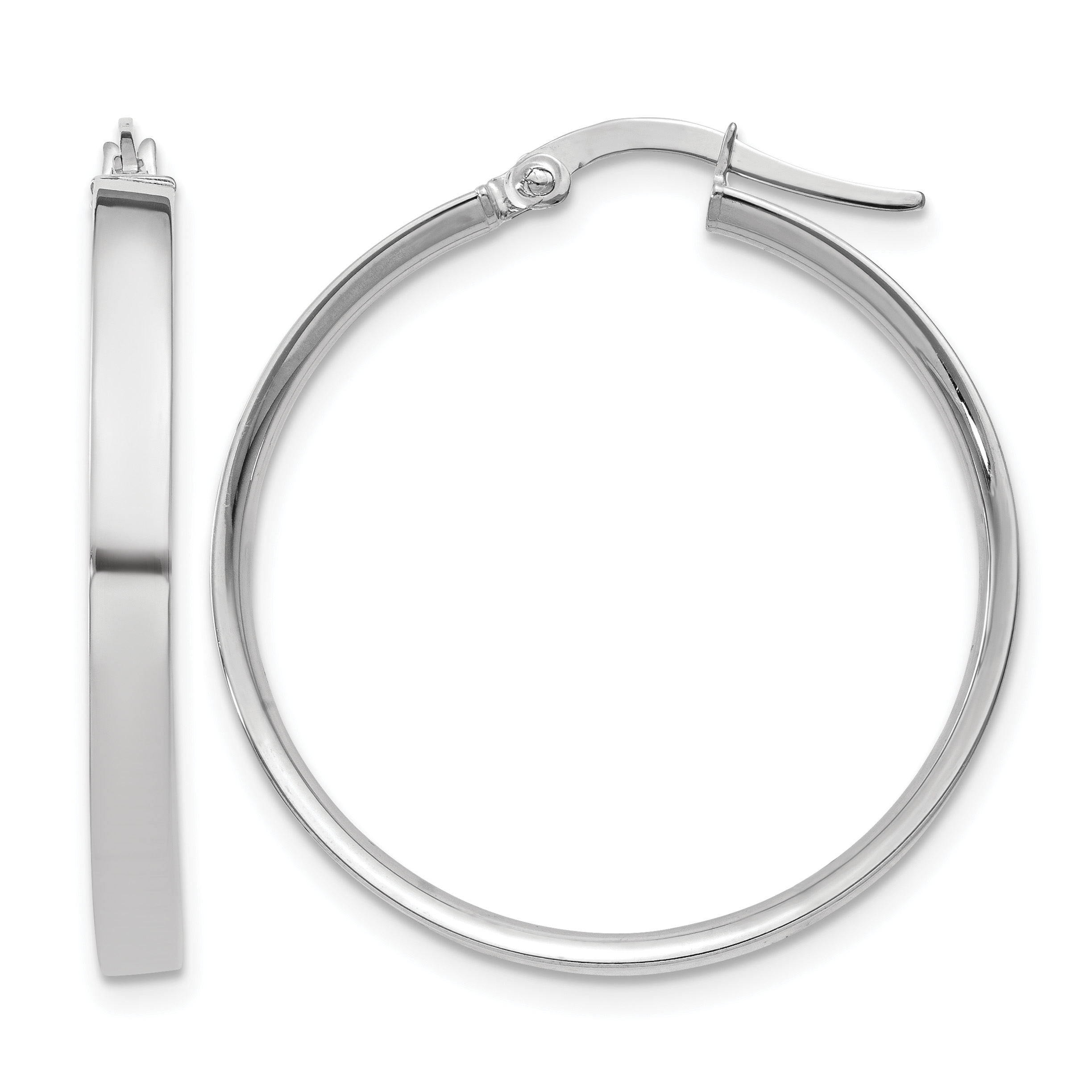 14K White Gold 3mm Large Hoop Earrings (PRE572)