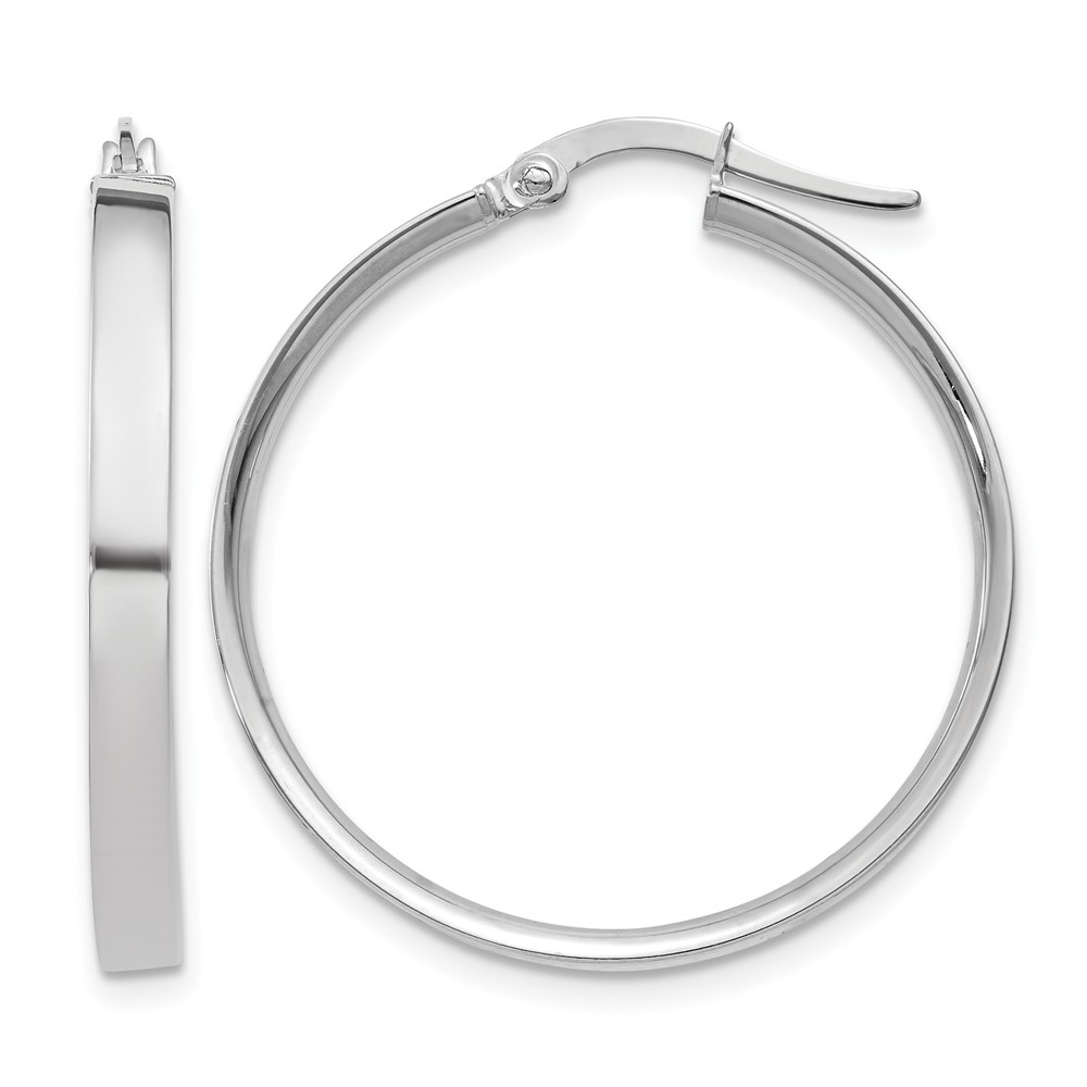 14K White Gold 3mm Large Hoop Earrings (PRE572)