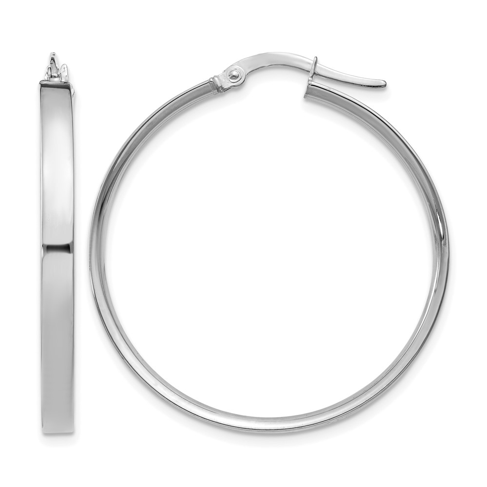 14K White Gold 3mm XL Hoop Earrings (PRE573)