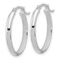 14K White Gold 3x 23mm Oval Tube Hoop Earrings view 2