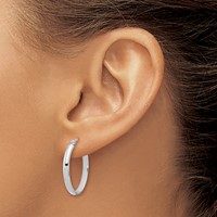 14K White Gold 3x 23mm Oval Tube Hoop Earrings view 4