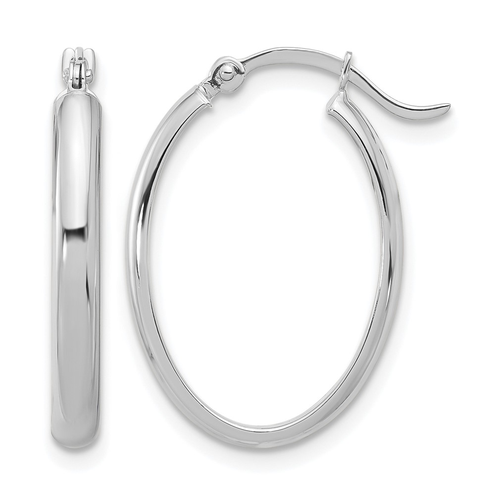 14K White Gold Oval Hoop Earrings (PRE574)