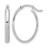 14K White Gold 3x 23mm Oval Tube Hoop Earrings view 1