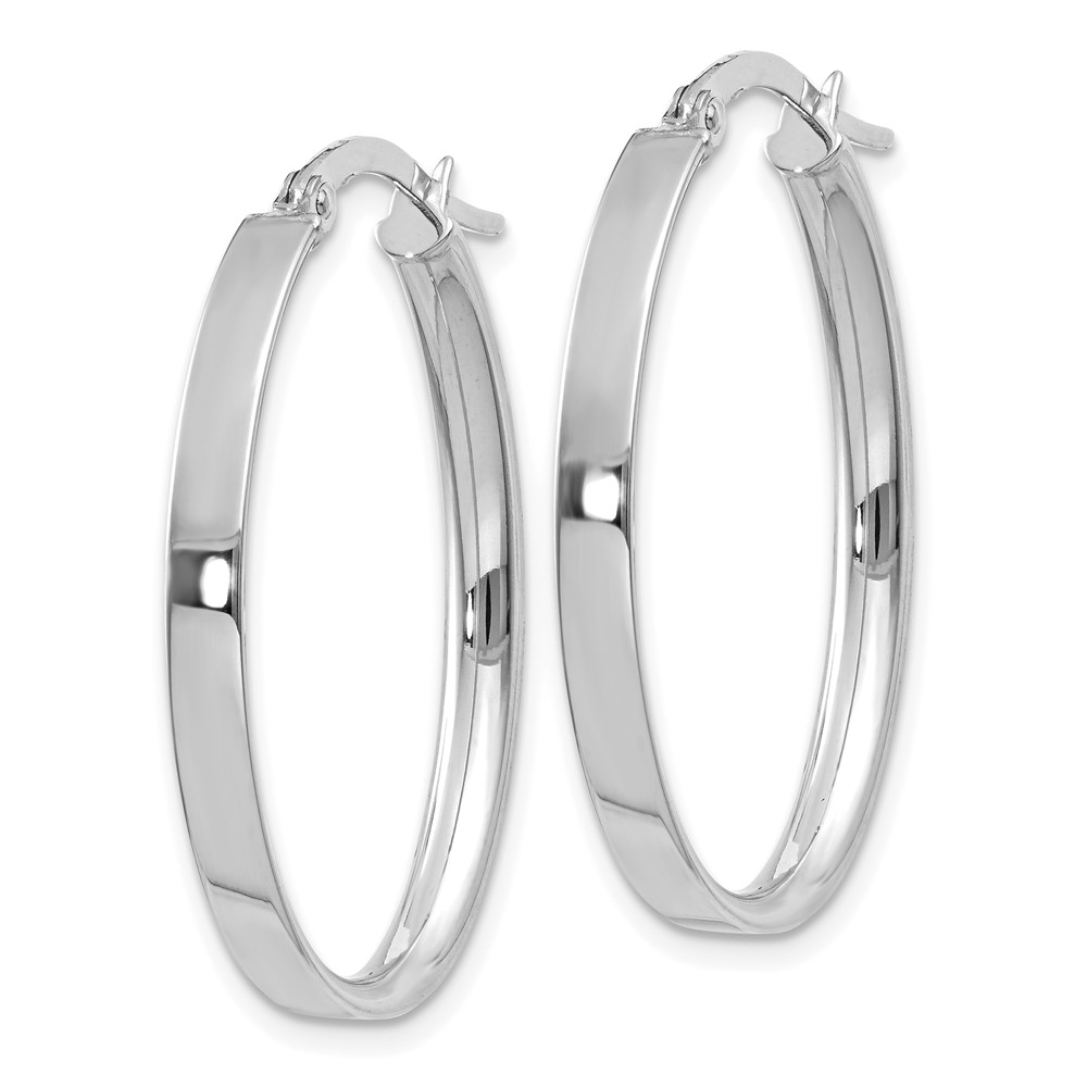 14K White Gold 3mm Oval Hoop Earrings (PRE575)