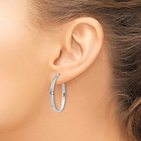 14K White Gold 3x 30mm Oval Tube Hoop Earrings view 3