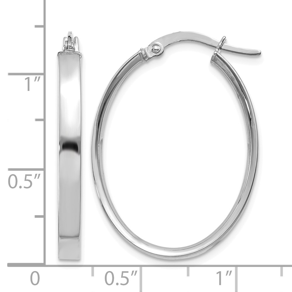 14K White Gold 3mm Oval Hoop Earrings (PRE575)