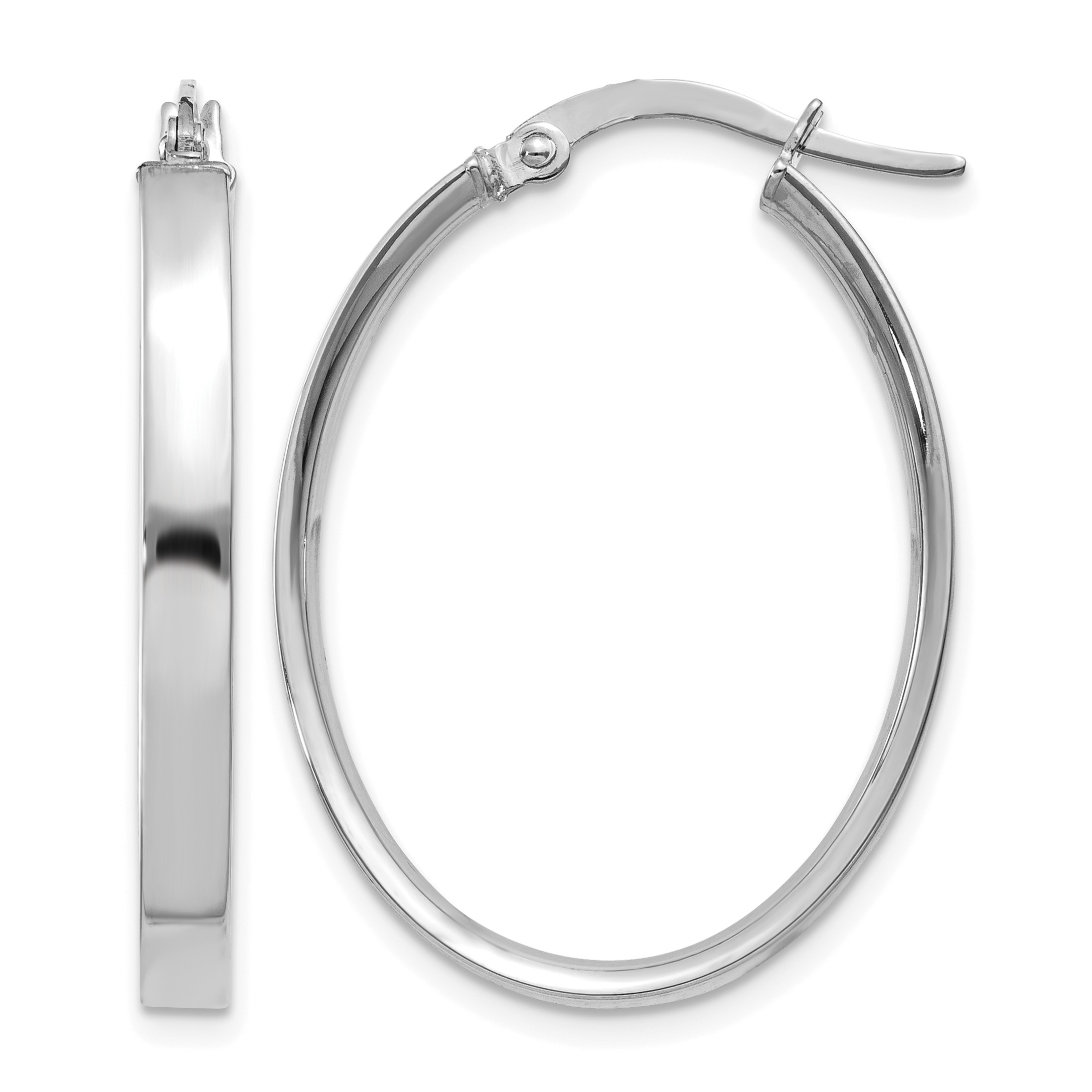 14K White Gold 3mm Oval Hoop Earrings (PRE575)