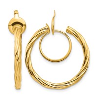 14K Yellow Gold 2.25x 24mm Polished Twisted Tube Hoop Non-pierced Earrings view 1