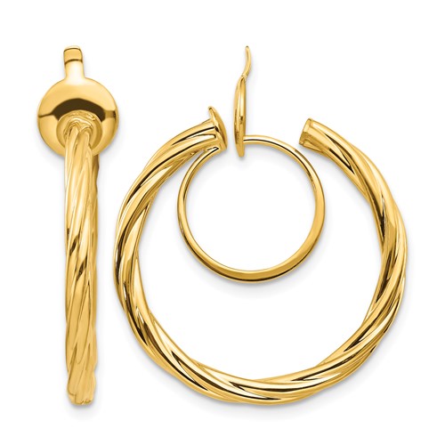 14K Yellow Gold 2.25x 24mm Polished Twisted Tube Hoop Non-pierced Earrings