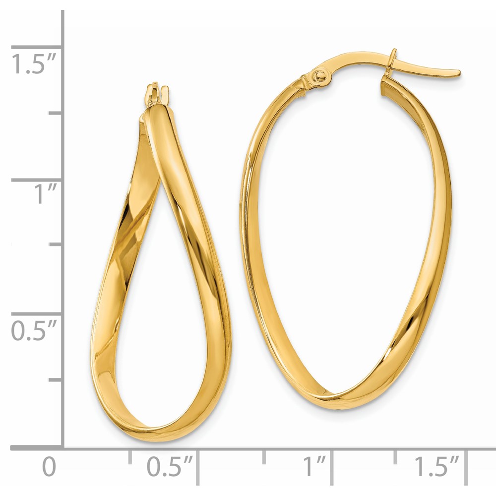 14k 3mm Twisted Oval Hoop Earrings (PRE665)