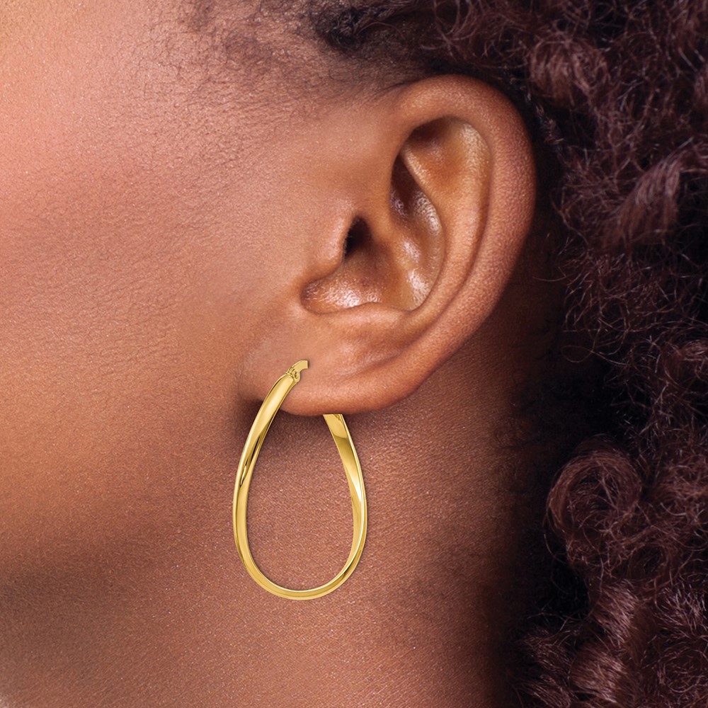 14k 3mm Twisted Oval Hoop Earrings (PRE665)