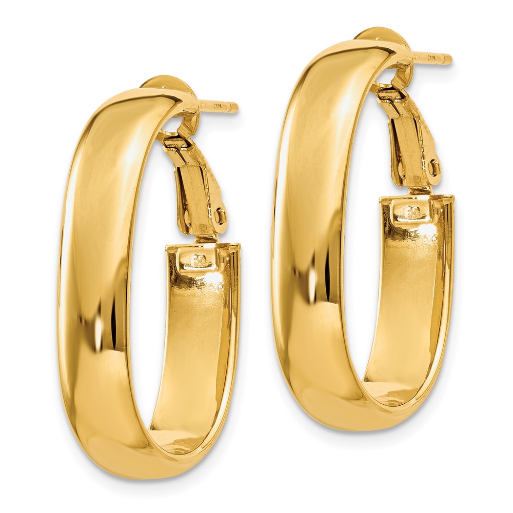 14k 5.75mm Oval Omega Back Hoop Earrings (PRE688)